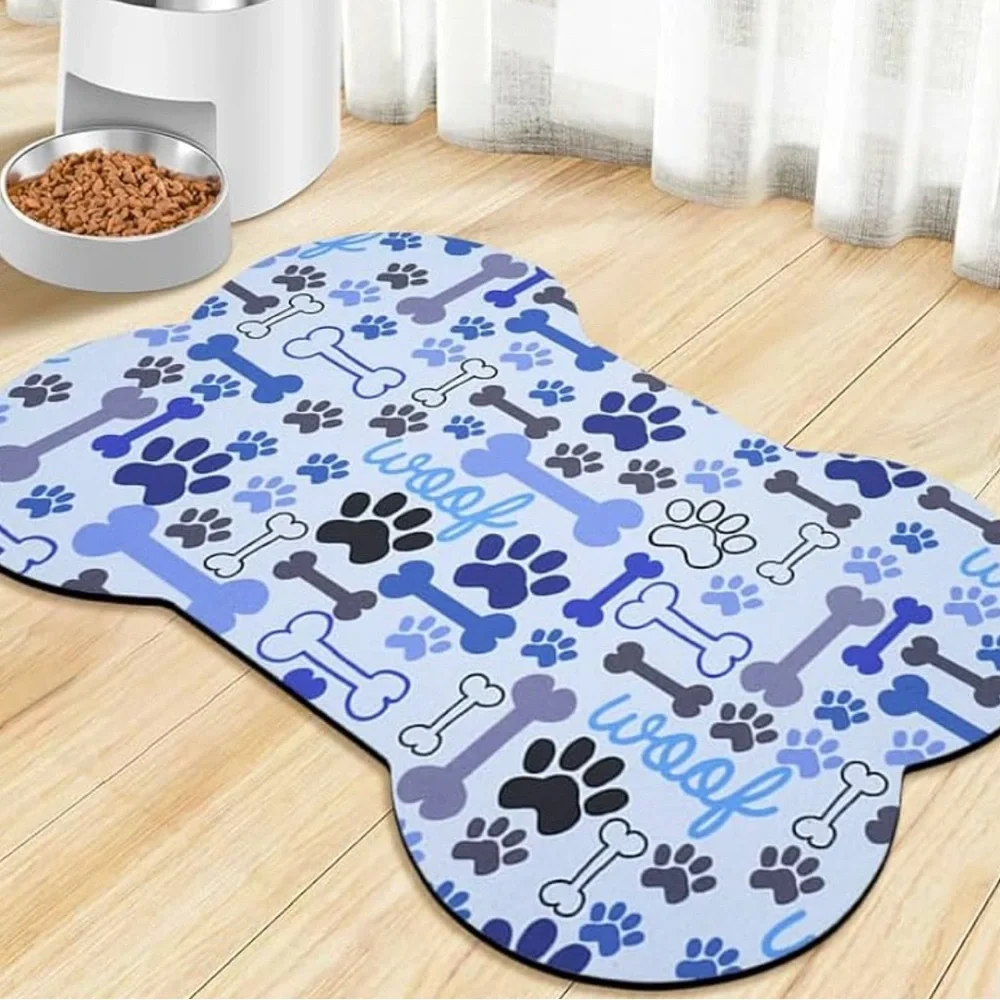 Blue Bone and Paw Print Dog Feeding Mat